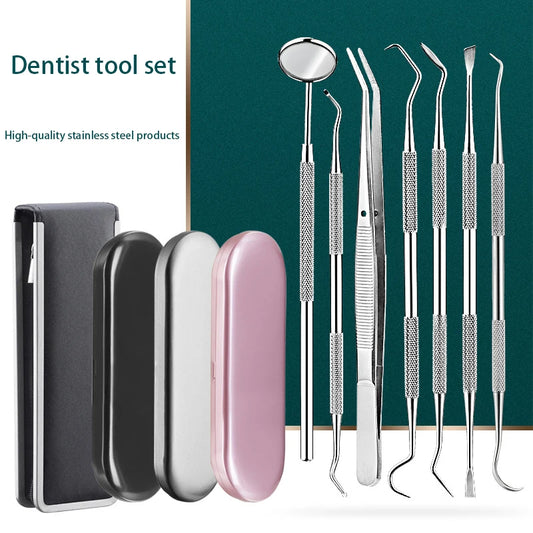6Pcs Stainless Dental Tool Set Dentist Tooth Clean Hygiene Picks Mirror Kit