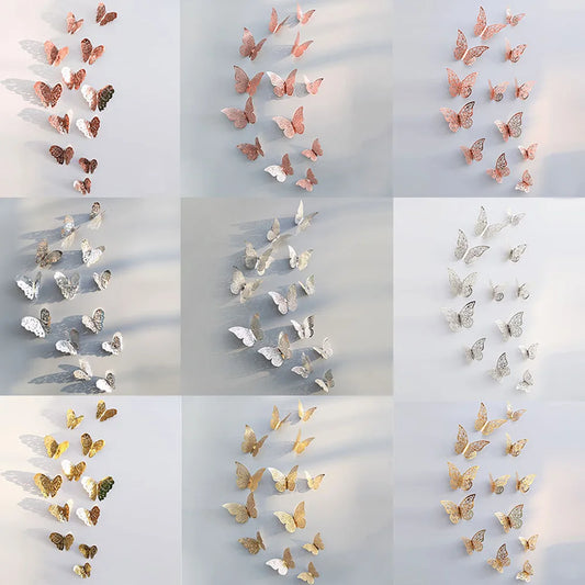 12Pcs/Set Hollow 3D Butterfly Wall Stickers