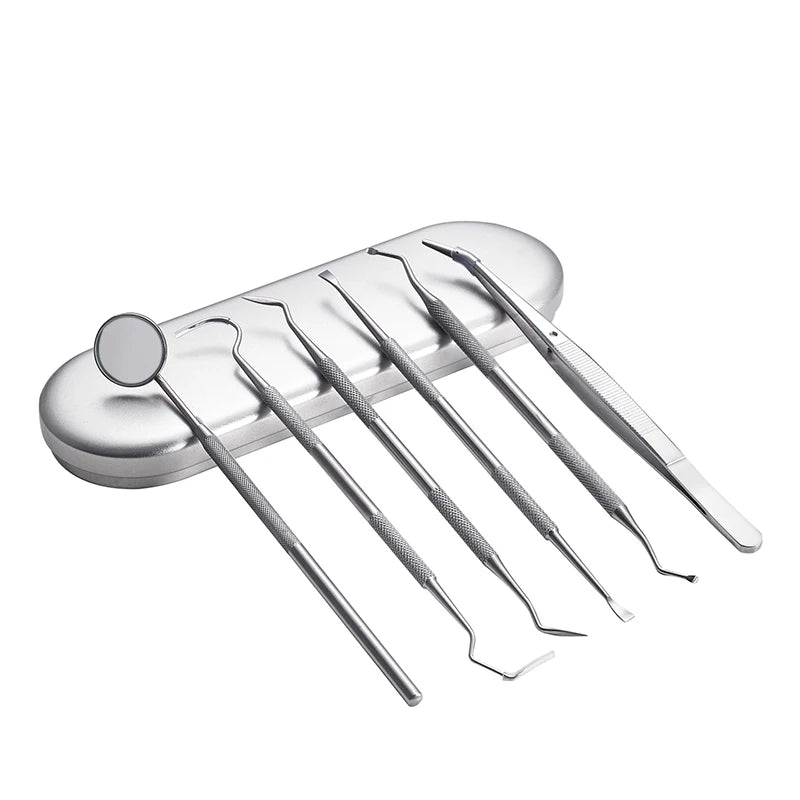 6Pcs Stainless Dental Tool Set Dentist Tooth Clean Hygiene Picks Mirror Kit