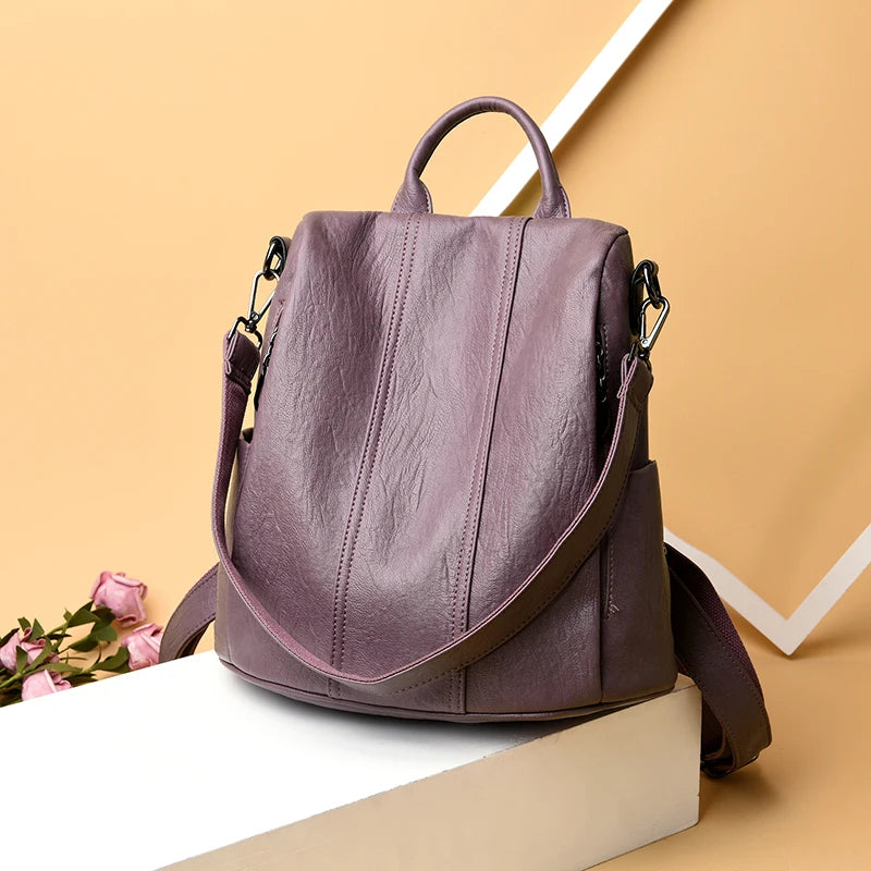 Women's Waterproof Anti Theft Leather Backpack