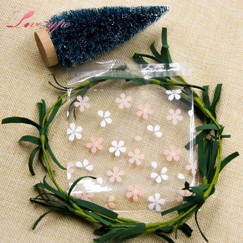 100PCS Cherry Blossoms Candy &Cookie Plastic Bags Self-Adhesive