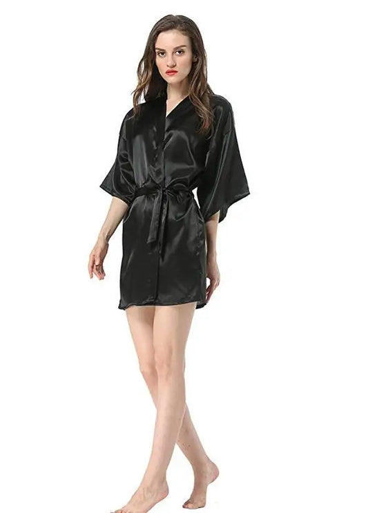 Black Chinese Women's Faux Silk Robe