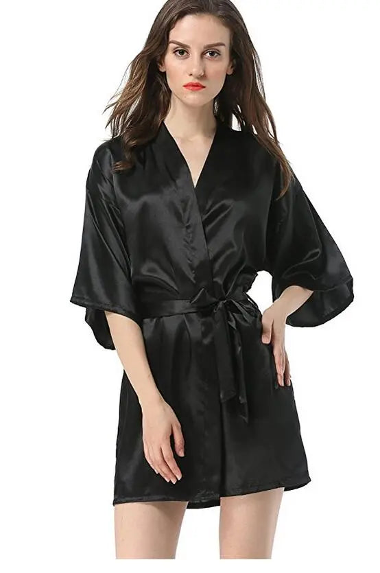 Black Chinese Women's Faux Silk Robe