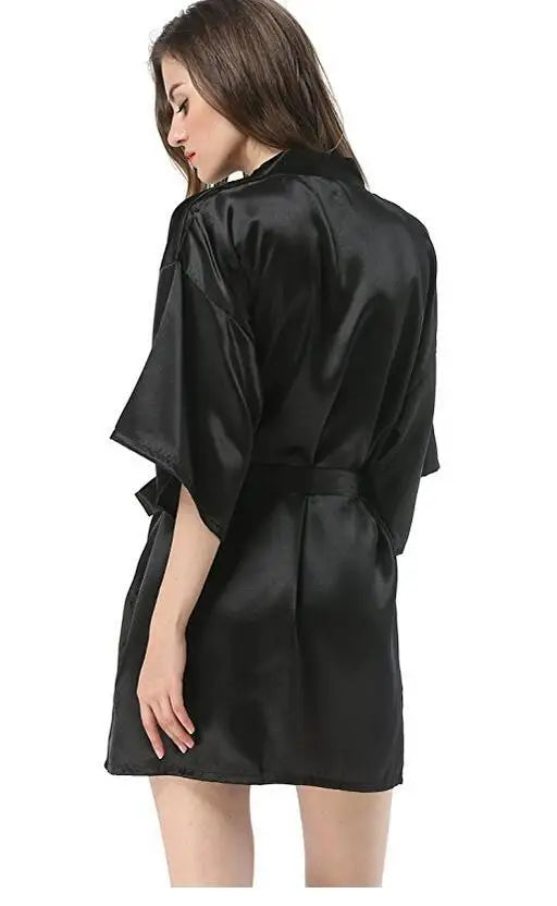 Black Chinese Women's Faux Silk Robe