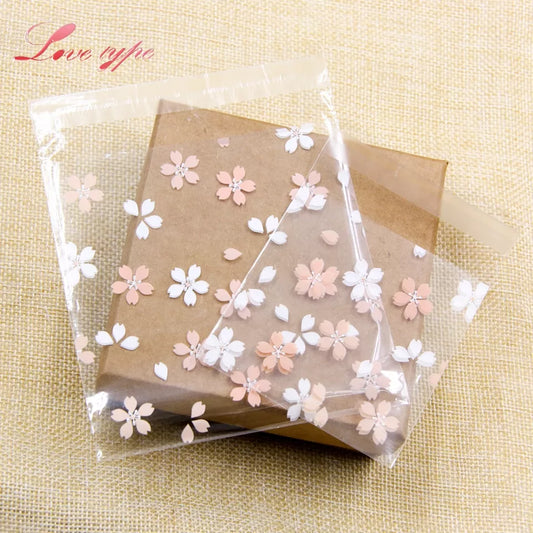 100PCS Cherry Blossoms Candy &Cookie Plastic Bags Self-Adhesive