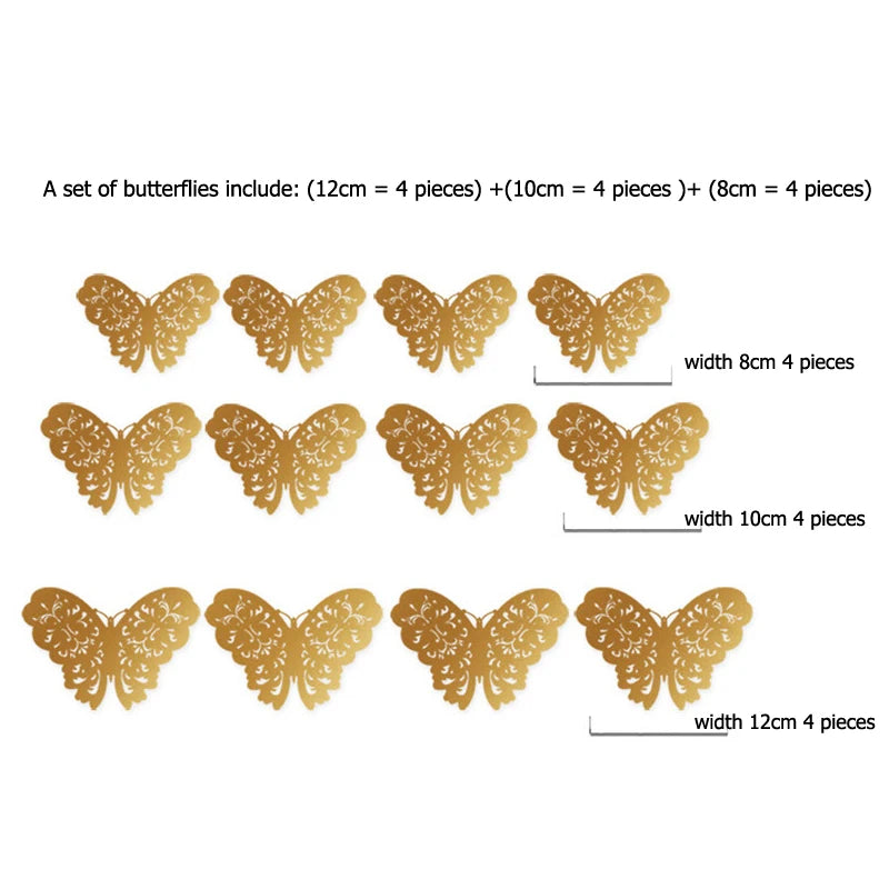 12Pcs/Set Hollow 3D Butterfly Wall Stickers