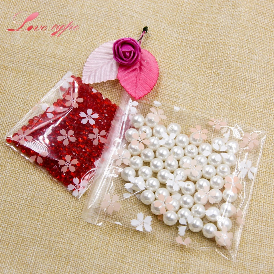 100PCS Cherry Blossoms Candy &Cookie Plastic Bags Self-Adhesive