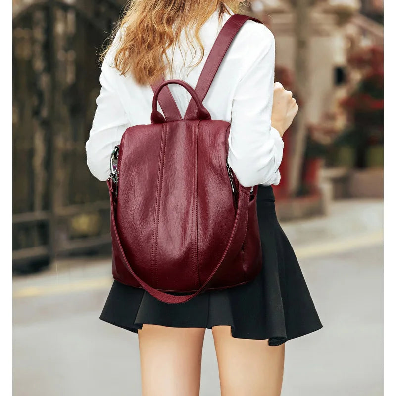 Women's Waterproof Anti Theft Leather Backpack