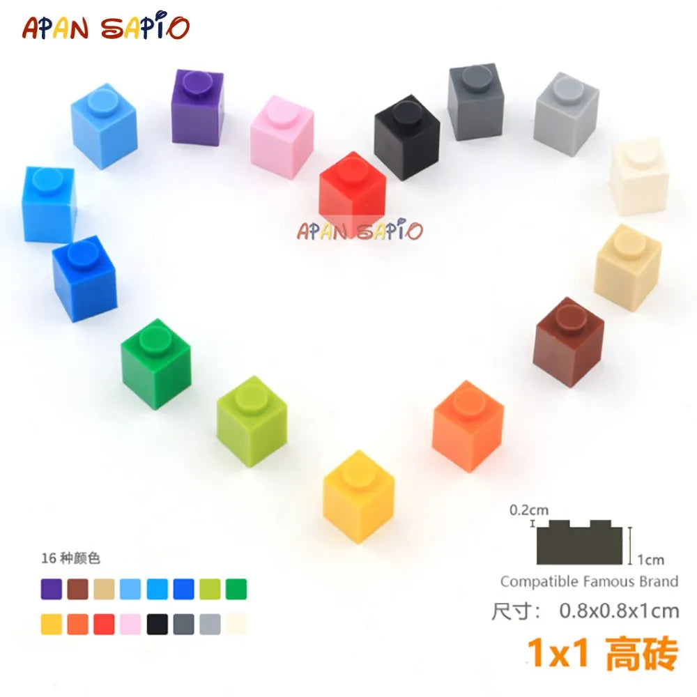 50pcs/lot DIY Blocks Building Bricks Thick 1X1