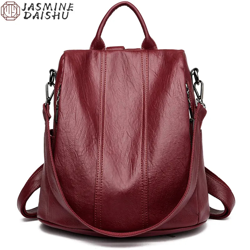 Women's Waterproof Anti Theft Leather Backpack