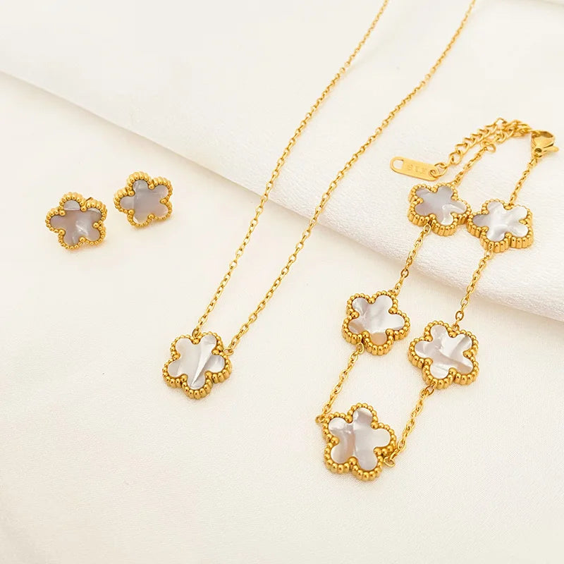 Five Leaf Flower Pendant Necklace Earrings Bracelet for Women