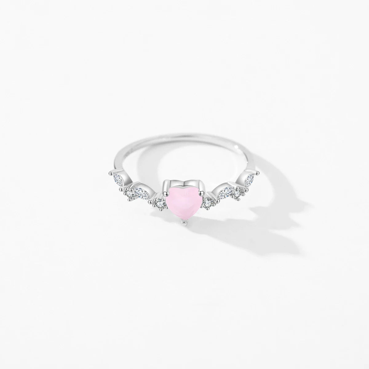 Sterling Silver Elegant Pink Crystal Heart Finger Rings For Women