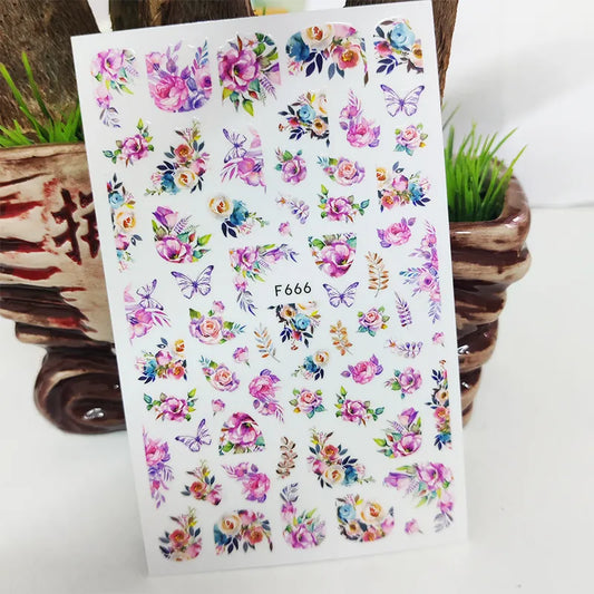 3D Nail Sticker Decals Fashion Butterfly Flowers Nail Art