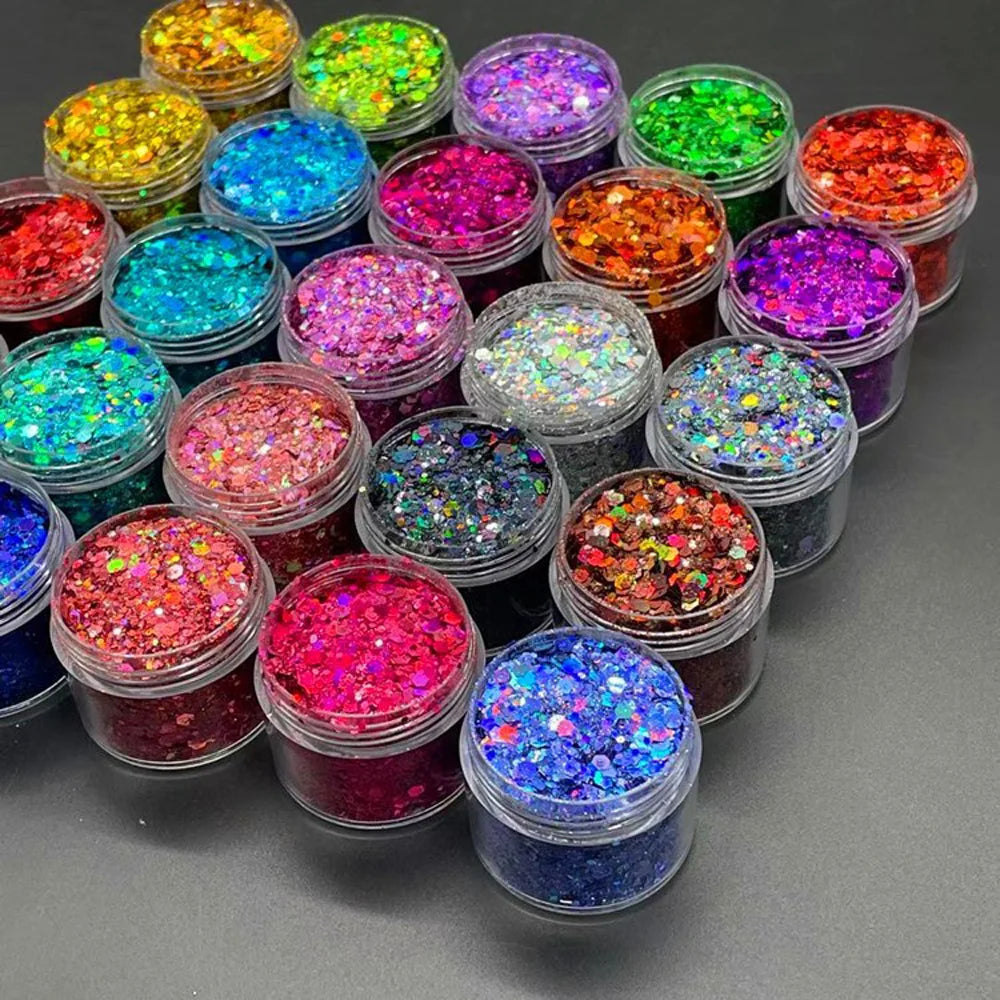 24 Colors Holographic Chunky Nail Glitter