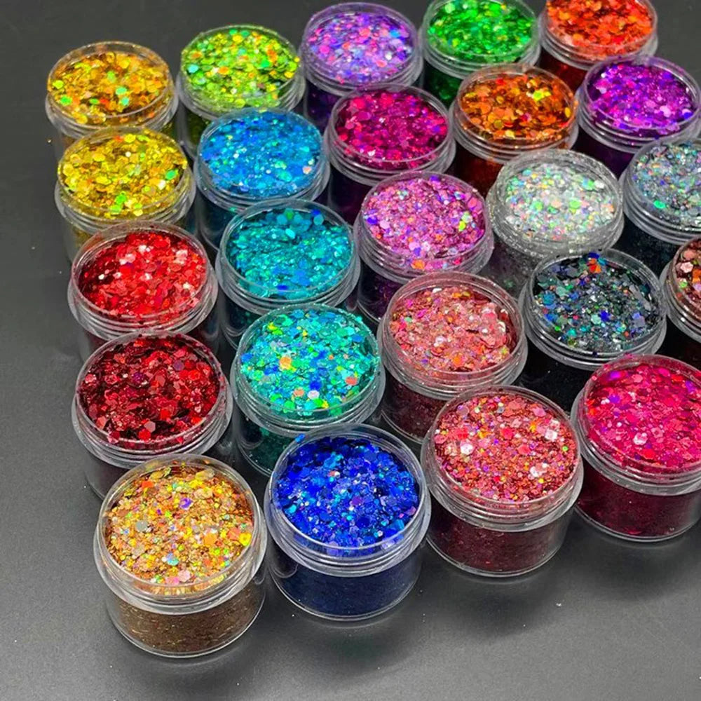 24 Colors Holographic Chunky Nail Glitter