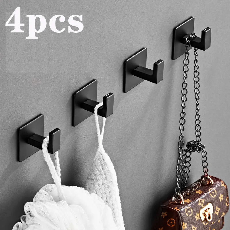 1/4pcs Black Self-Adhesive Wall Hooks