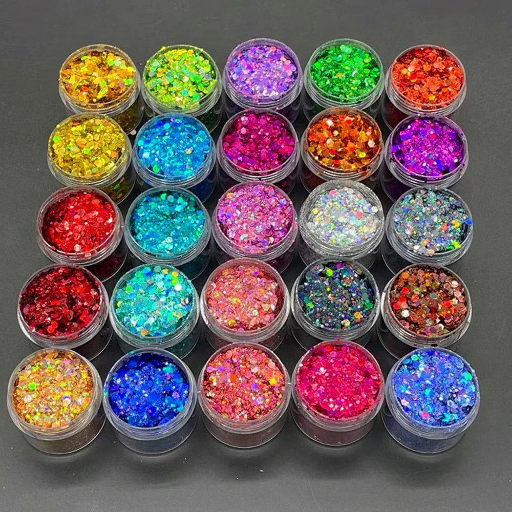 24 Colors Holographic Chunky Nail Glitter