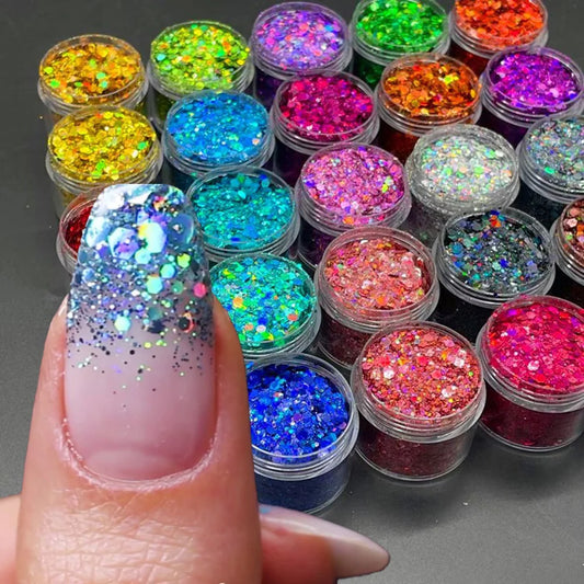 24 Colors Holographic Chunky Nail Glitter