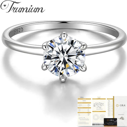 Trumium 0.5/1 Ct D Color Moissanite Ring For Women Diamond