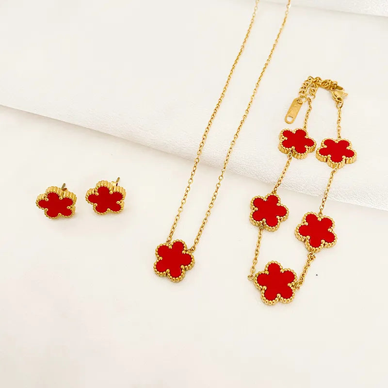 Five Leaf Flower Pendant Necklace Earrings Bracelet for Women