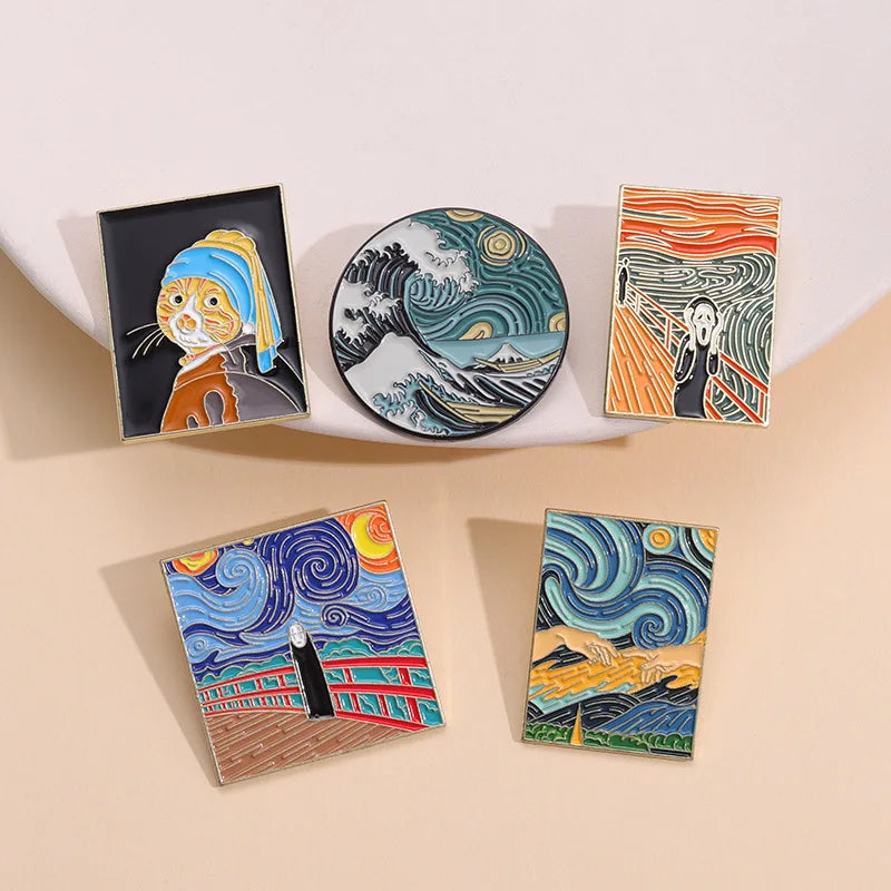 Fun Van Gogh Oil Painting Enamel Pins