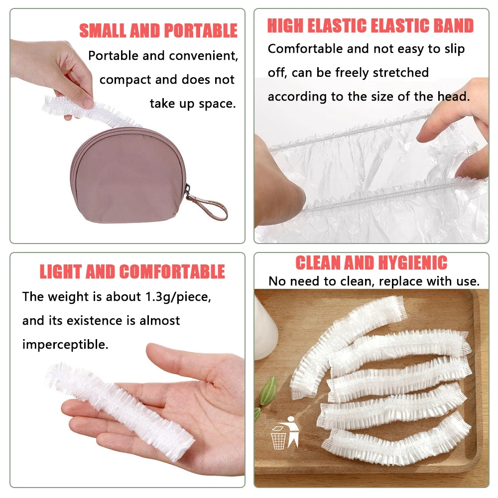 50/100Pcs Disposable Shower Cap Elastic Mesh Shape